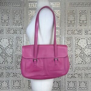 Longchamp Deep Pink Shoulder Bag With Flap Double Pockets Coquette Leather